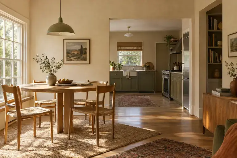 Warm, thoughtfully maintained dining and kitchen interior